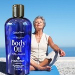 Yoga on beach barefoot with Daily body oil_B